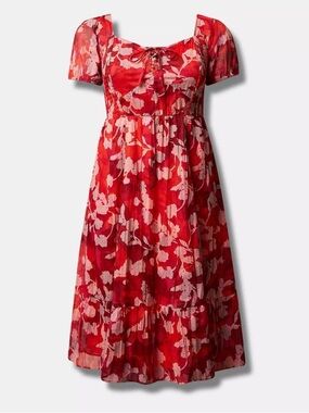 NWT Torrid Clip Dot Floral Smocked Midi Dress with Square Neckline Size 4X